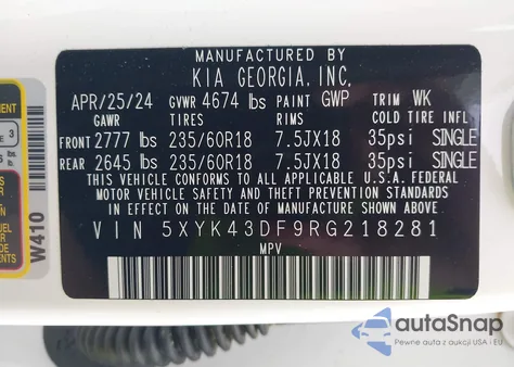 2024 Kia Sportage Sx из США, поврежденный, VIN 5XYK43DF9RG218281